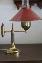 Load image into Gallery viewer, Antique Brass Lamp with Red Shade