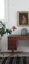 Load image into Gallery viewer, Antique Brass Lamp with Red Shade