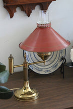 Load image into Gallery viewer, Antique Brass Lamp with Red Shade