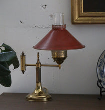 Load image into Gallery viewer, Antique Brass Lamp with Red Shade