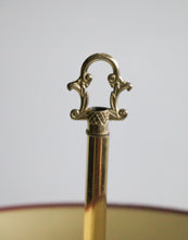 Load image into Gallery viewer, Mid-20th Century Brass Three-Arm Bouillotte Lamp With Red & Gold Shade.