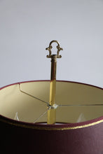 Load image into Gallery viewer, Mid-20th Century Brass Three-Arm Bouillotte Lamp With Red & Gold Shade.