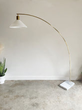 Load image into Gallery viewer, Vintage Italian Harvey Guzzini Style Brass & Carrara Marble Arc Floor Lamp