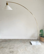 Load image into Gallery viewer, Vintage Italian Harvey Guzzini Style Brass & Carrara Marble Arc Floor Lamp