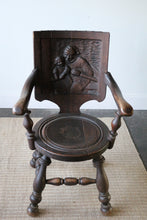 Load image into Gallery viewer, Antique German Carved Tiger Oak Tavern Pub Arm Chair
