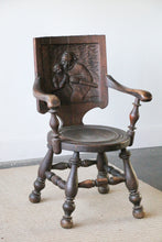 Load image into Gallery viewer, Antique German Carved Tiger Oak Tavern Pub Arm Chair
