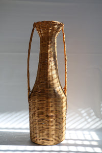 Vintage 1980s Boho Wicker Floor Vase Basket