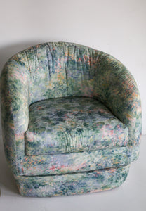 Mcm Floral Swivel Arm Chair