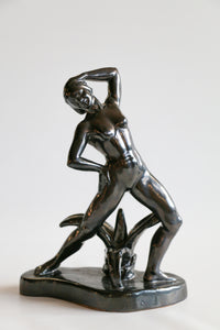 Art Deco Glazed Nude Woman Pottery Sculpture
