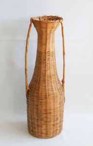 Vintage 1980s Boho Wicker Floor Vase Basket