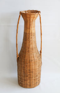 Vintage 1980s Boho Wicker Floor Vase Basket