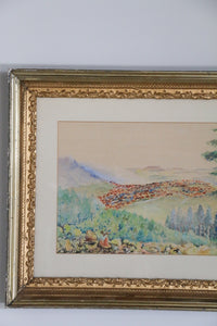 Framed Vintage Landscape Watercolor  Painting