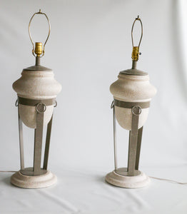 Postmodern Sculptural Plaster and Metal Table Lamps - a Pair
