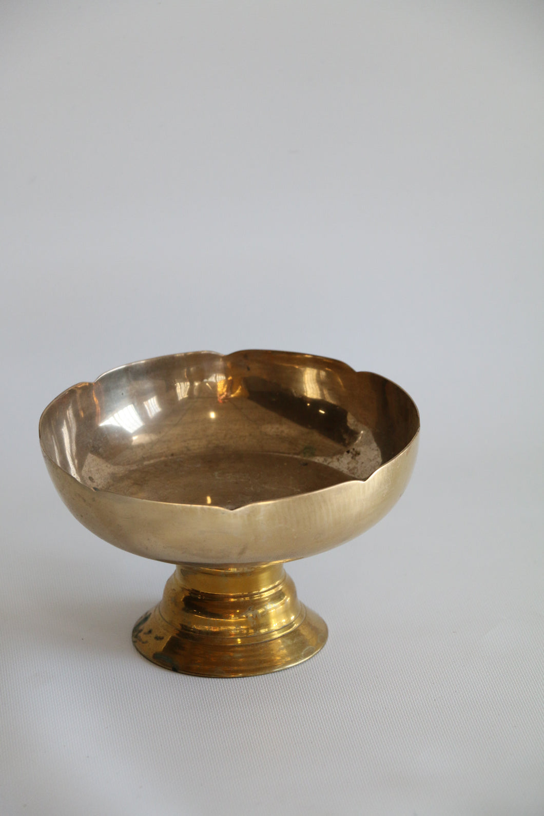Vintage Scalloped Brass Footed Bowl