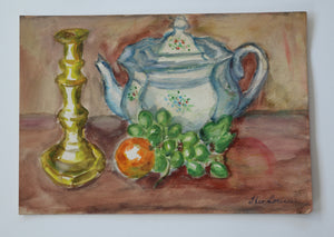 Brass Candlestick & Teapot Still Life Painting