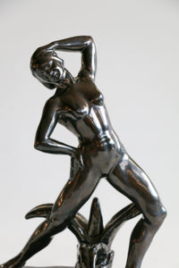 Art Deco Glazed Nude Woman Pottery Sculpture