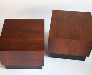 Mid 20th Century Adrian Pearsall Style Walnut Cube Pedestal Tables - Set of 2