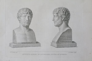 ANTIQUE HERMA OF ALCIBIADES FOUND at Athens Etching circa 1789