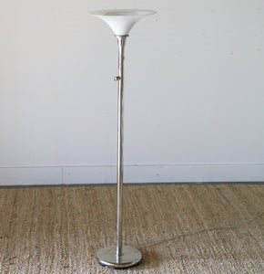 Mid Century Modern Chrome Floor Lamp with Glass Shade