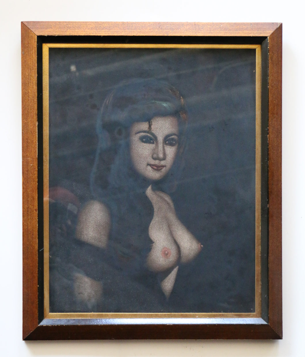 Vintage Oil on Velvet Pin up Portrait