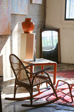 Load image into Gallery viewer, Vintage Snowshoe Oak &amp; Rawhide Rocking Chair and Ottoman  by Vermont Tubbs, circa 1960s
