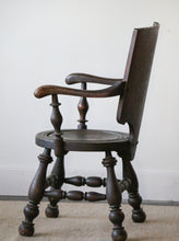 Load image into Gallery viewer, Antique German Carved Tiger Oak Tavern Pub Arm Chair
