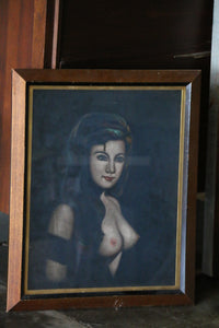 Vintage Oil on Velvet Pin up Portrait
