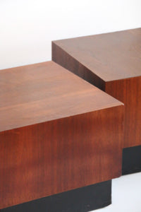 Mid 20th Century Adrian Pearsall Style Walnut Cube Pedestal Tables - Set of 2