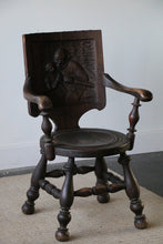 Load image into Gallery viewer, Antique German Carved Tiger Oak Tavern Pub Arm Chair
