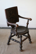 Load image into Gallery viewer, Antique German Carved Tiger Oak Tavern Pub Arm Chair
