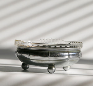 Footed Silver Bowl with Glass Insert circa 1940s