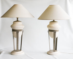 Postmodern Sculptural Plaster and Metal Table Lamps - a Pair