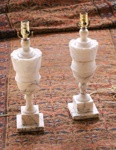Pair of Vintage Italian Carrara Marble Table Lamps