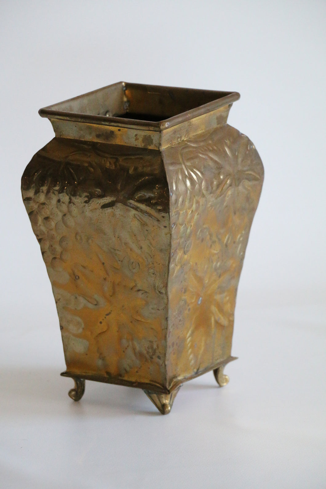 Square Brass  Footed Vase