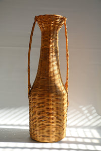 Vintage 1980s Boho Wicker Floor Vase Basket