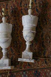 Pair of Vintage Italian Carrara Marble Table Lamps
