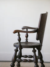 Load image into Gallery viewer, Antique German Carved Tiger Oak Tavern Pub Arm Chair
