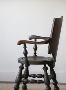 Antique German Carved Tiger Oak Tavern Pub Arm Chair