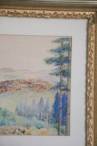 Framed Vintage Landscape Watercolor  Painting