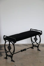 Load image into Gallery viewer, Vintage Wrought Iron and Velvet Bench

