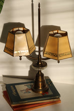 Load image into Gallery viewer, Antique Brass &amp; Glass Scholars Lamp
