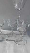 Load and play video in Gallery viewer, Vintage 1980s Fostoria Crystal Etched &quot;Rose&quot; Pattern Coupe //Champagne Glasses Set of 8
