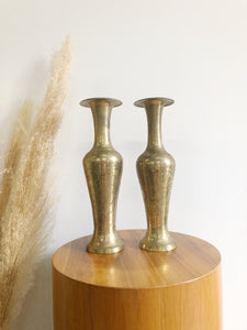 Pair of Etched Brass Vases