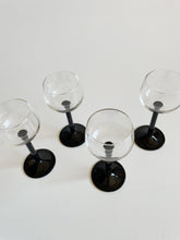 Load image into Gallery viewer, Set of Four Retro Vintage Cristal D’Arques - Durand Luminarc Black Straight Stemmed Vin du Rhin Wine Glasses
