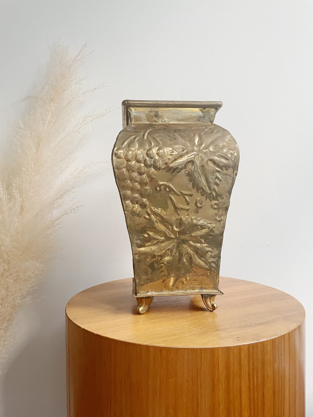 Square Brass  Footed Vase