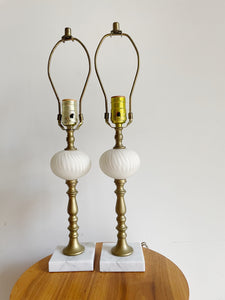 Pair of Brass & Marble Table Lamps