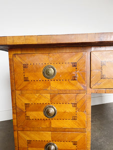 Antique Fruit Wood Twin Pedestal Partner Desk
