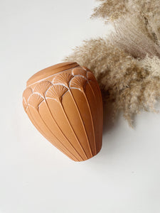 Vintage Mikasa Japan Terracotta Vase with Egyptian Papyrus Leaf Design
