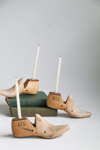 Rustic Wood Shoe Forms / Unique Candlestick Holders Circa  1948