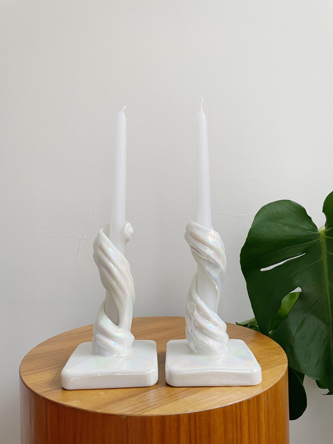 Iridescent Ceramic  Swirl Candle Sticks
